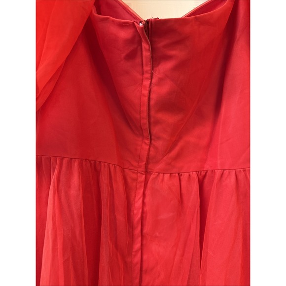 Vtg‎ Red Chiffon Union Made Full Maxi Sweetheart Prom Party Dress Puff Sleeves - Picture 7 of 16